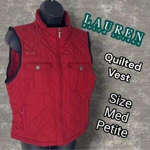 Lauren Ralph Lauren Petite Red Quilted Lightweight Vest Size Medium Petite